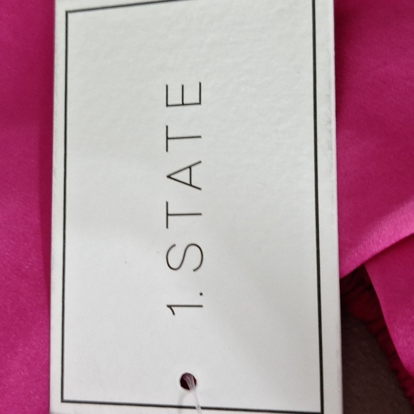1. State 'NEW" Pink Coquette Romantic Smocked Satin Cold Shoulder Blouse Size XS - Picture 13 of 15